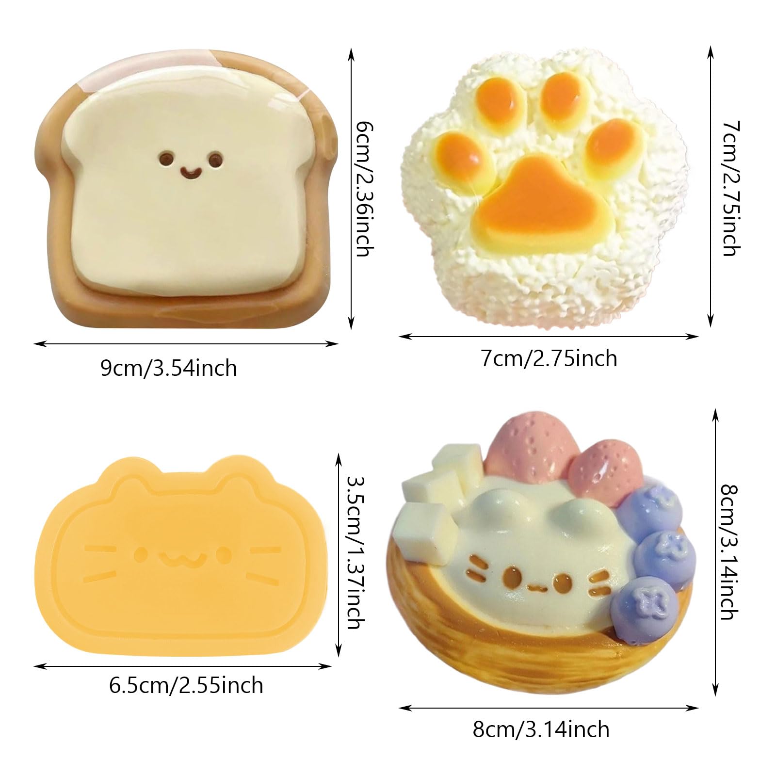 SSKHE 4Pcs Taba Squishy Set,Strawberry + Hamster + Cat Paw + Hamster+ Oreo , Fufu Squishy Squeeze Toy Squishes Kit for Stress Relief Sensory Play Fidget Gifts for Children or Adults (Style A) - Image 2