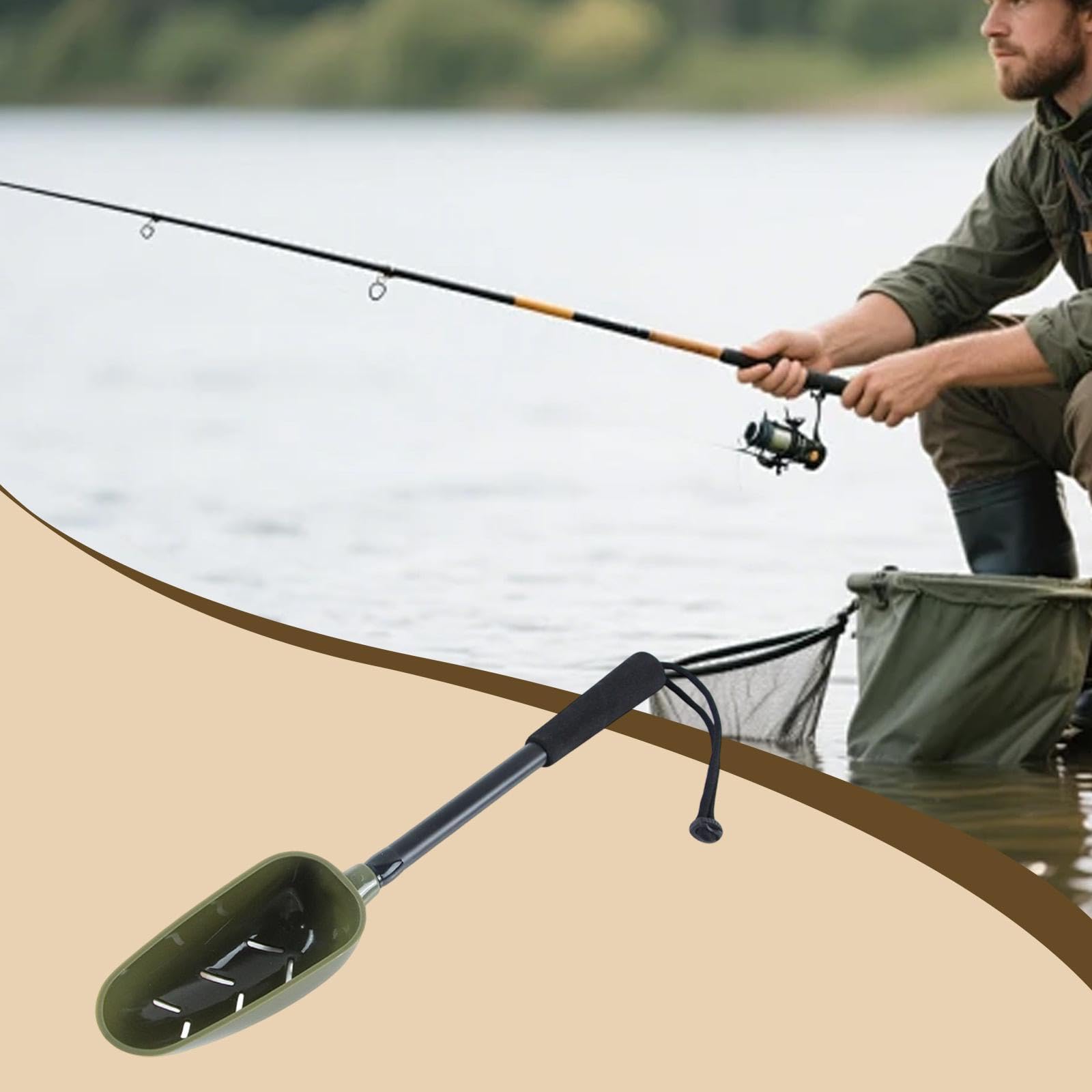 Oshhni Cuchara para lanzar señuelos de Pesca para Carpas, lubinas y truchas, Mango Antideslizante, portátil y Resistente, Herramienta de alimentación para