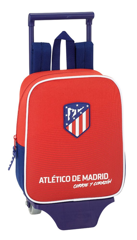 Safta Mochila Atlético De Madrid Coraje Oficial Guardería con Carro 220x100x270mm, Unisex, Rojo y Azul, 28 cm