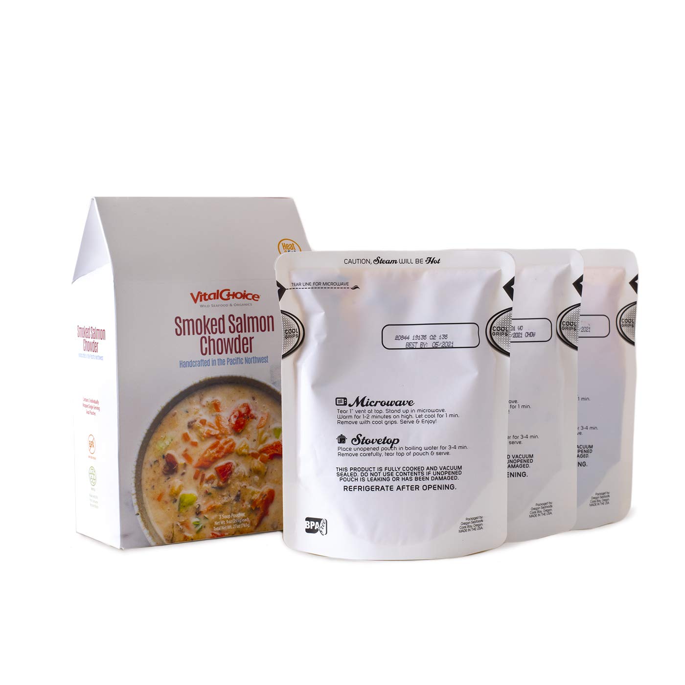 Smoked Salmon Chowder, Heat-And-Eat, 9-Oz Pouches (Pack of 3)