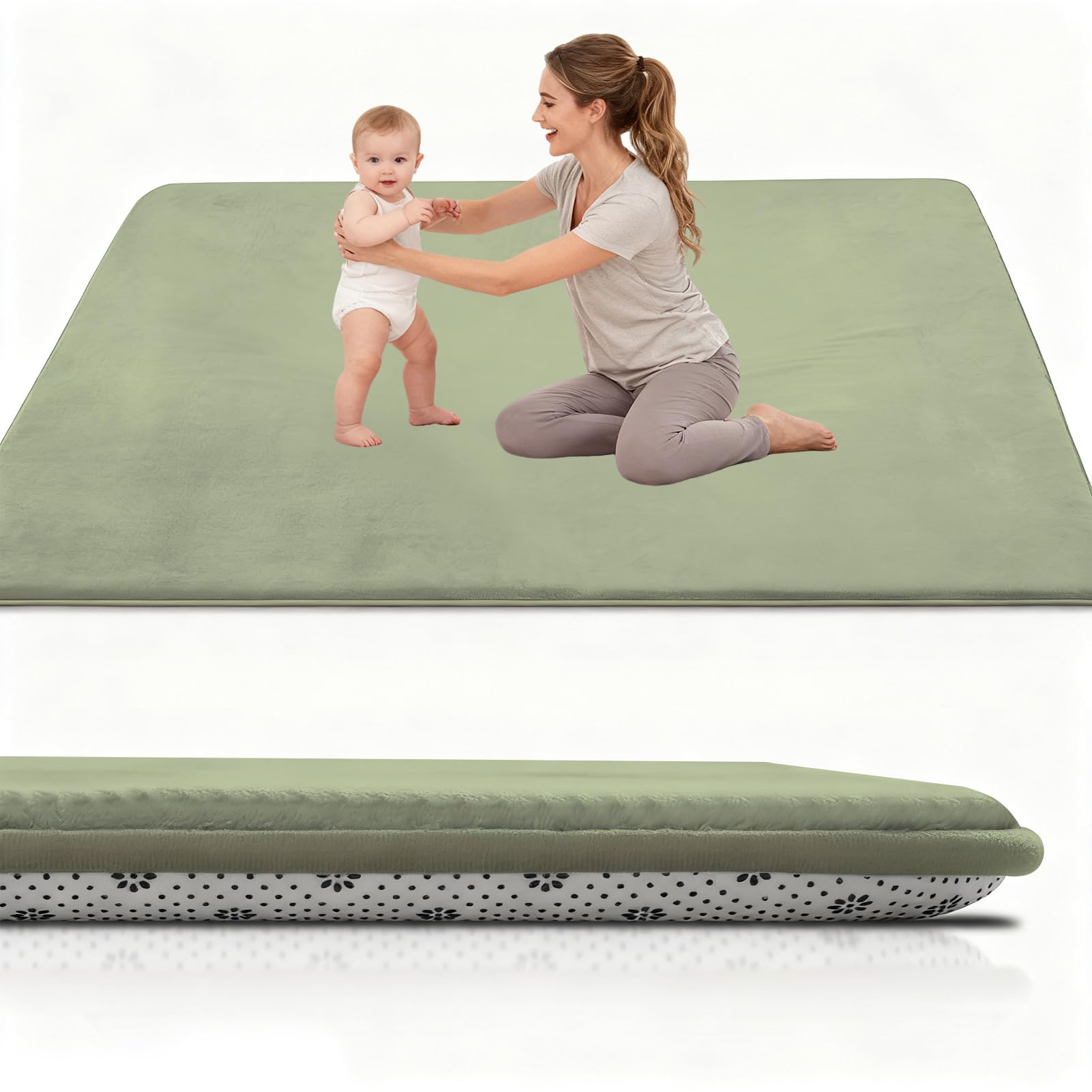 Tappeto Gioco Bambini 150 x 280 cm x2cm Extra Spesso Tappeto Gioco Neonato Impermeabile Tummy Time Neonati Verde Erba