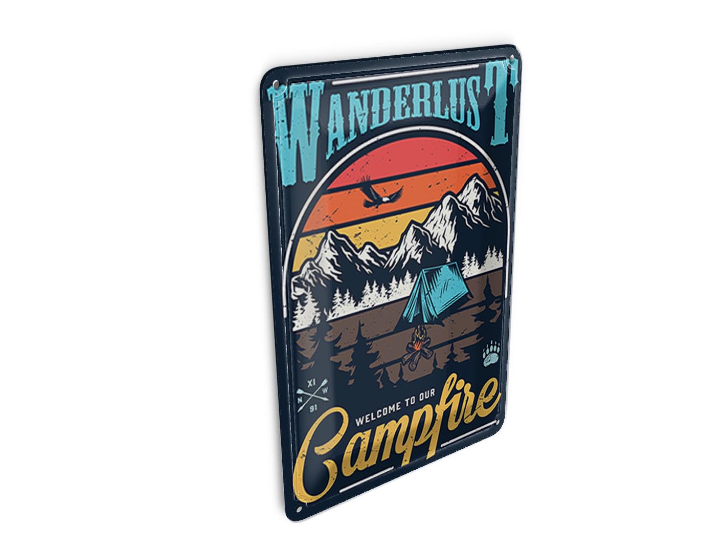 Femer Girls Multicoloured Tin Postcard Camping 10 X 14 Cm Wanderlus Campfire Outdoor Decorative Sign