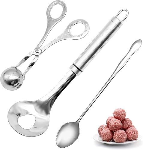 Juego de 3 cucharas de albóndiga, máquina de bolas de albóndiga, herramienta de fabricación de albóndigas de acero inoxidable para pescado, pollo,
