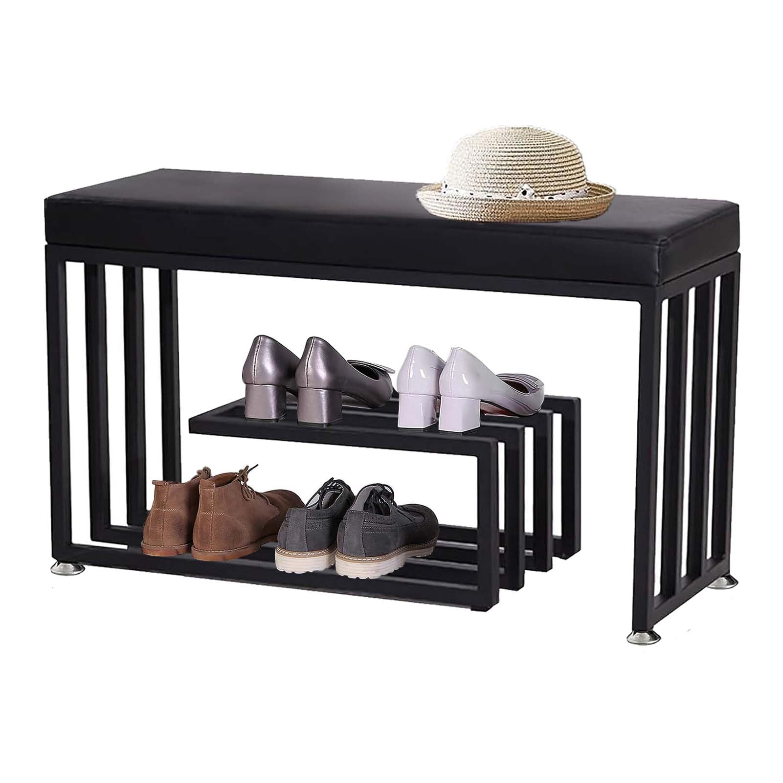 Meuble à chaussures entrée finie la pagaille grâce au banc de rangement avec assise noire