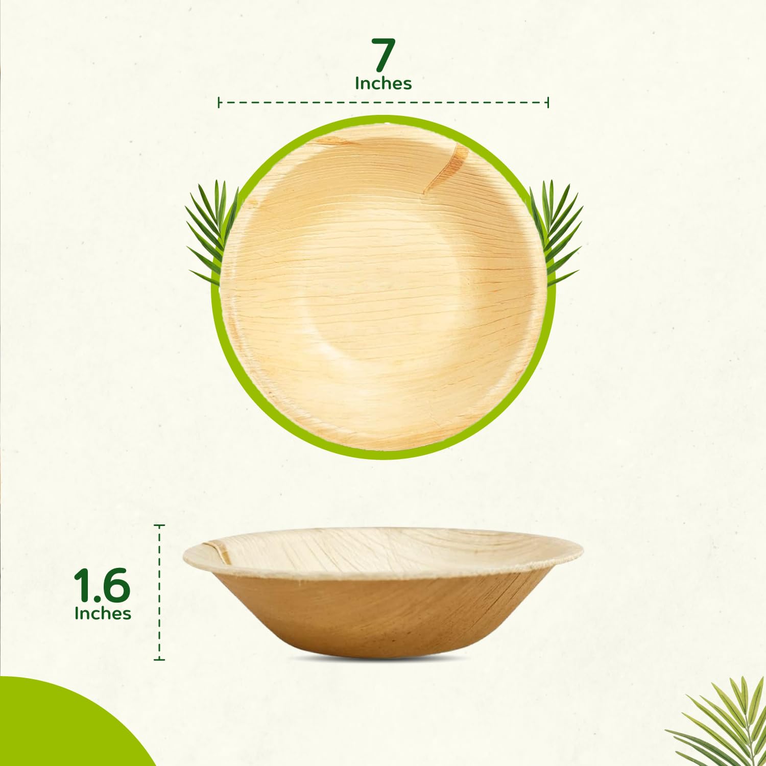 ECO Leaf 25 Disposable Palm Leaf Bowls, Large 7"(18cm), 25 pc - Image 3