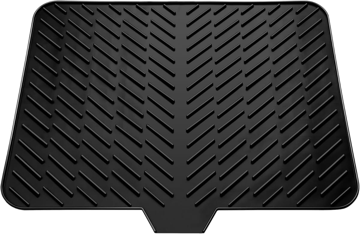 LKYLIVE Silicone Drying Mat, 23"X17" With Built-in Drain Lip,Heat-Resistant,Eco-friendly,Hygienic Drying Pad,Leak-Proof and Non-Slip,Silicone Dish Drying Mat for Kitchen Counter or Sink（Black 23X17）