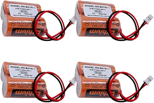 Paquete de 4 baterías PLC MR-BAT6V1 2CR17335A WK17 6V 1800mAh con enchufe para controlador Mitsubishi M80 MR-J4 servo sistema