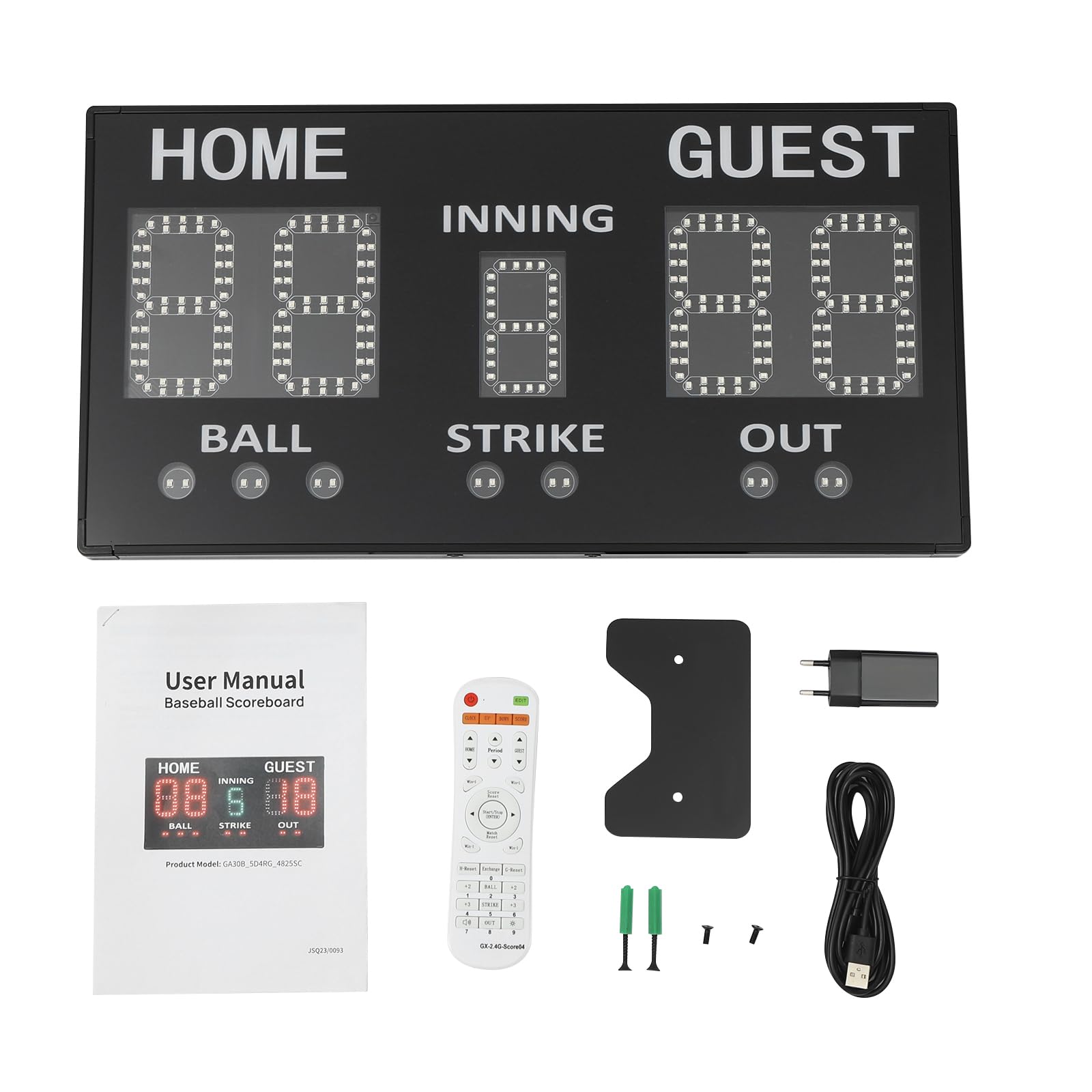 Tabellone segnapunti elettronico, da baseball, a 5 cifre, con telecomando, per inning, runs, palline, strikes, outs, portatile per allenamento e gioco