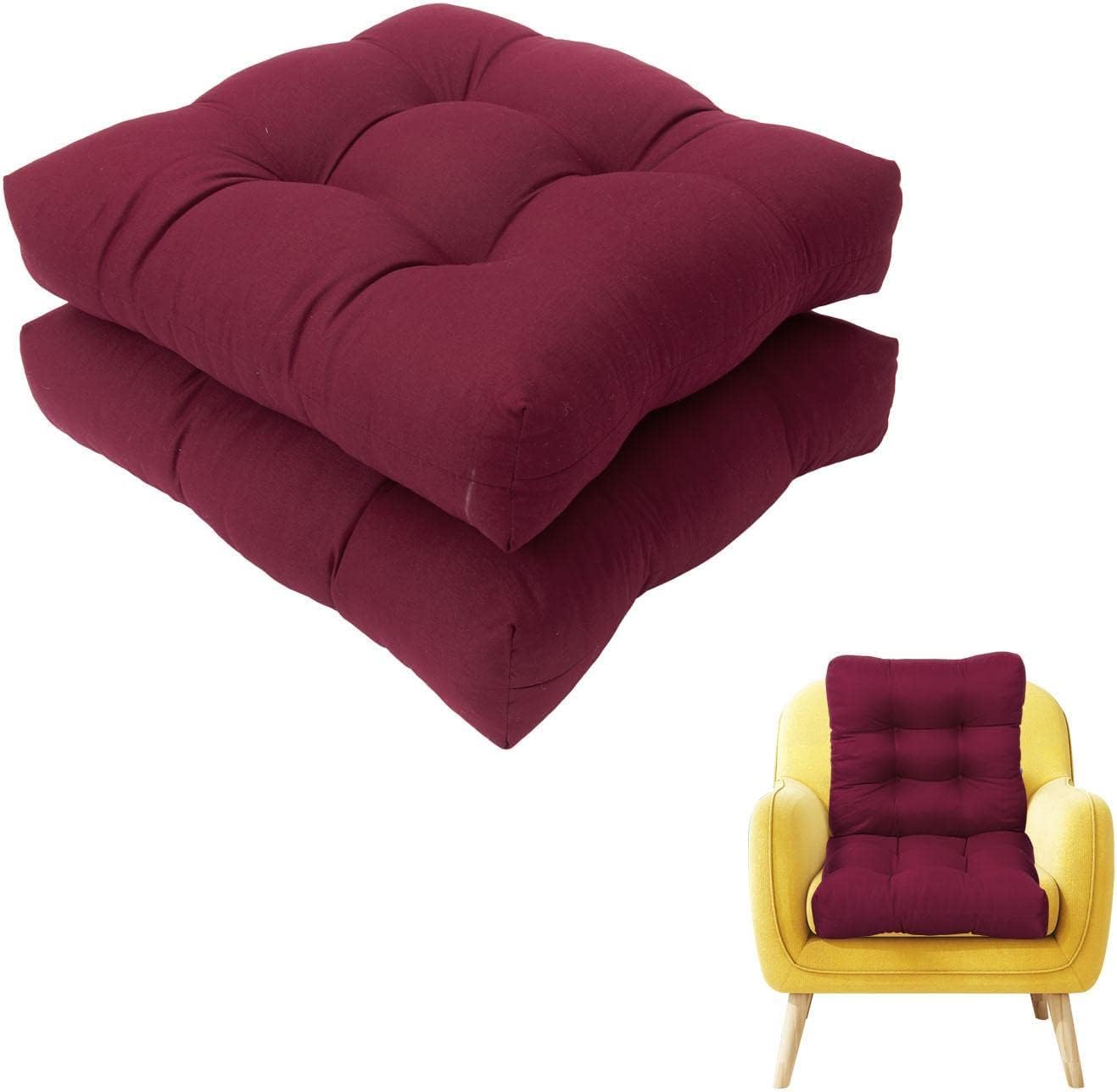 Indoor/Outdoor Tufted Seat Cushions for Patio Furniture | Square Corner Seat Cushion for Patio Chairs Outdoor Chair Pads Garden Deck Picnic Beach Pool (20 x 20 Inch, Wine,Pack of 2)-image-18