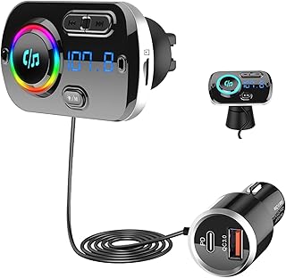SONRU 2023 Newest FM Transmitter Bluetooth 5.3, Car Radio Adapter Hands-Free Car Kit, PD3.0 30W Type C & QC3.0 Fast Car Charger, Support TF Card, AUX Output, Crystal Sound, 1.1M Cable, 2 Install Ways