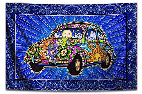 Peace Love Bug Car 3D Tapestry by Artist Dan Morris