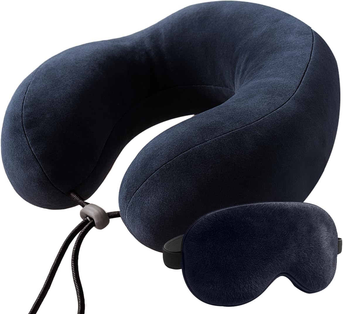 Trajectory Polyester Travel Neck Pillow with Sleeping Eye Mask Combo for Travel in Flight Car Train Airplane for Sleeping for Men and Women Blue