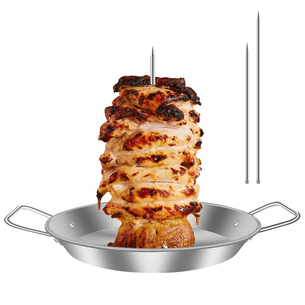 Vertical Skewer, Stainless Steel Kebab Stand with 3 Replacement Spikes,Doner Kebab Skewer for Turkey Kebab (Large)
