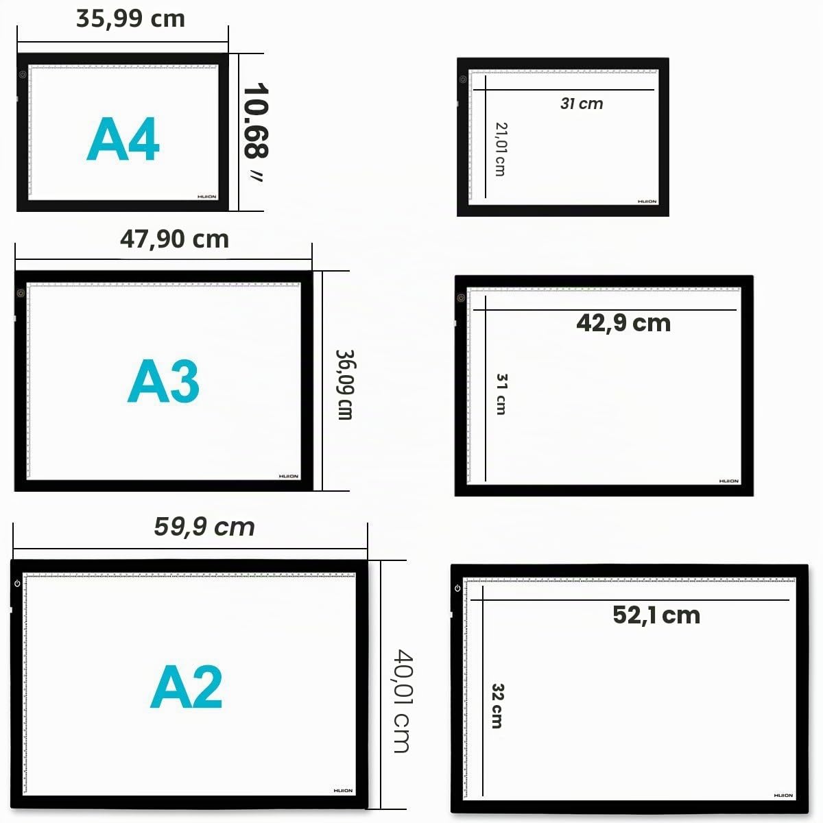 HUION Tablette Lumineuse avec LED Luminosité Réglable A3, 48 x 36 cm
