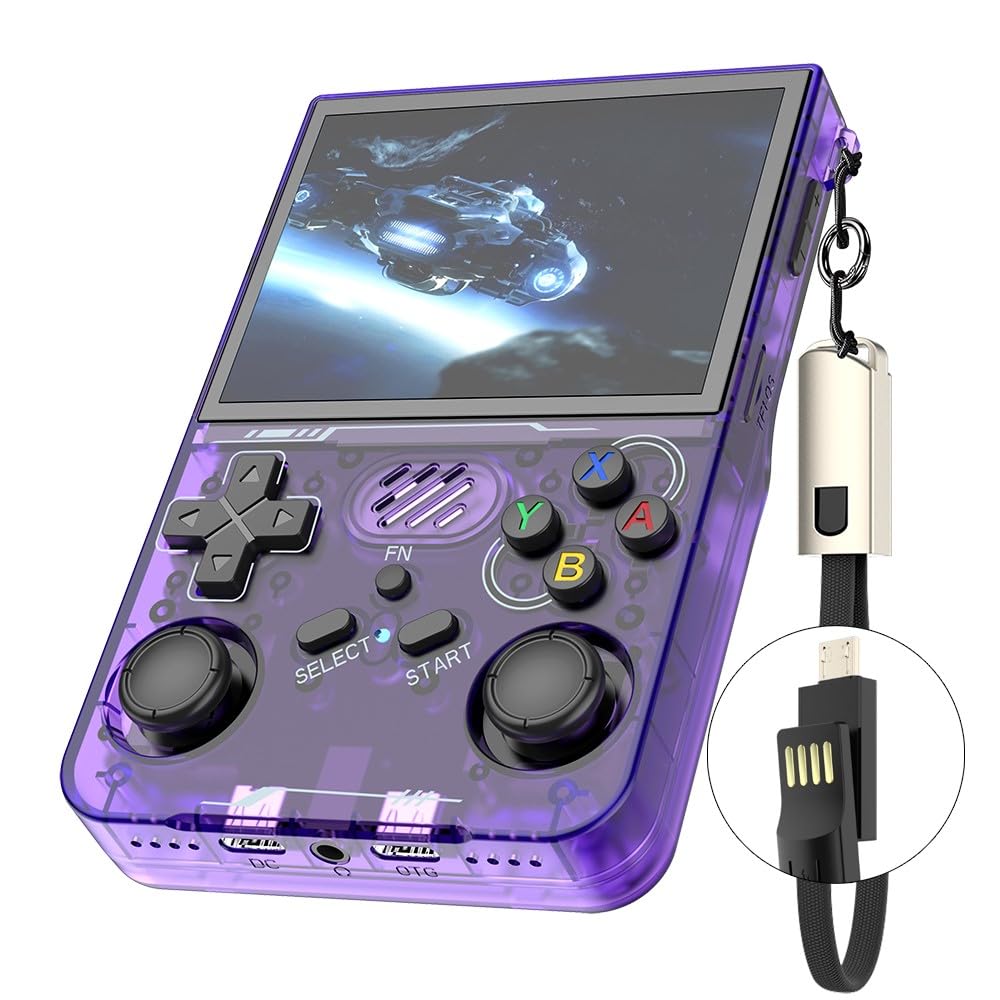 R36xx - Console di gioco portatile retrò, schermo da 3,5", controller di gioco viola trasparente con WiFi, controlli stile arcade (viola trasparente)