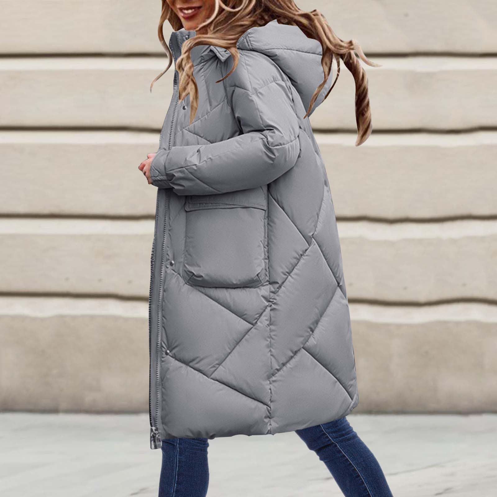 Chaqueta de plumón gruesa lisa para mujer, de algodón largo, para invierno, chaqueta de invierno para hombre, cálida y acogedora, chaqueta de invierno, chaqueta de plumón elegante, holgada