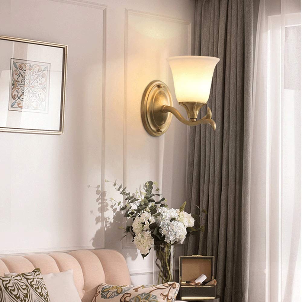 Lampada da Parete in Ottone, Applique da Parete Vintage, Paralume in Vetro, Applique da Camera da Letto, lampade da Parete a Filo in Rame, luci da Parete per Interni per Soggiorno.