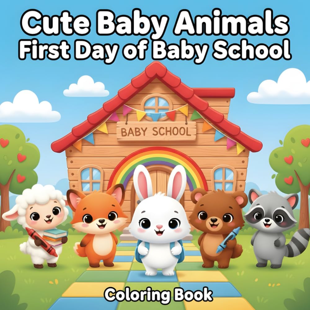 Cute Baby Animals – First Day of Baby School: A Sweet and Simple Coloring Book for Toddlers and Preschoolers