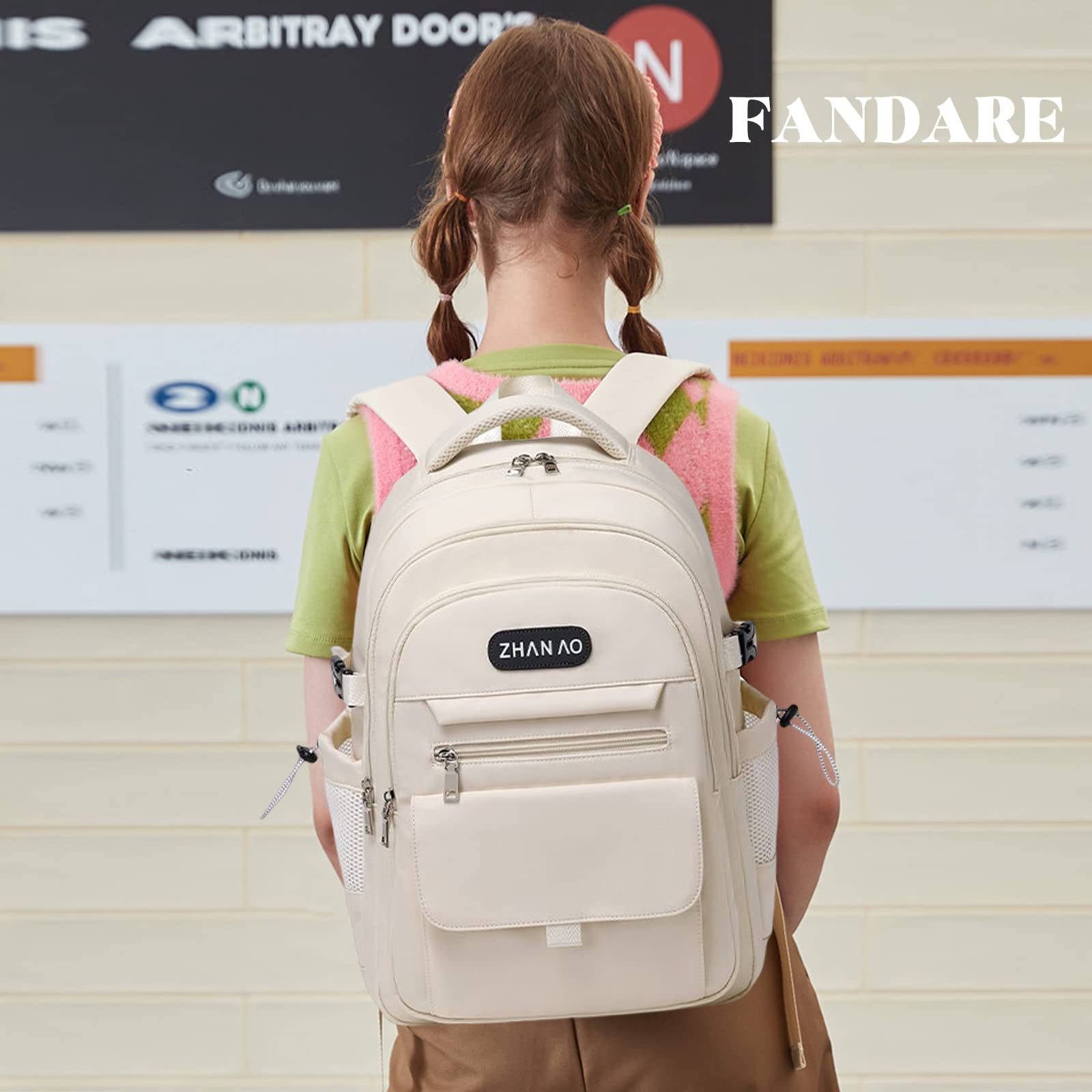 FANDARE Zaino Casual Zaino Scuola Studenti Zainetti Ragazza Zaini Scuola Cartella Ragazzo Borsa da scuola Zainetto Borse a Zaino Zainetti Scuola per All'aperto Viaggio Camping Daypacks Bianco