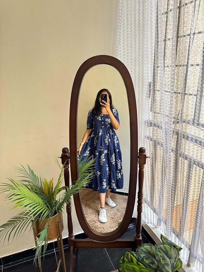 Image of Women's Pure Cotton Maxi Midi Dress Western Dress for Women Elegant Floral Printed Long Dresses | Soft & Breathable Fabric | Casual Trending Dress for Women