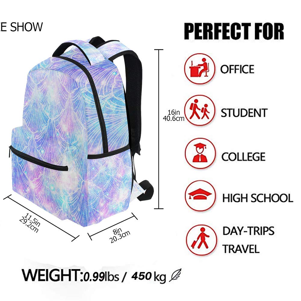 Magic Mermaid Galaxy School Backpack for Teen Boys Girls Mermaid Scales Fish Tail Ocean Student Bookbag Travel Laptop Daypack Shoulder Bag