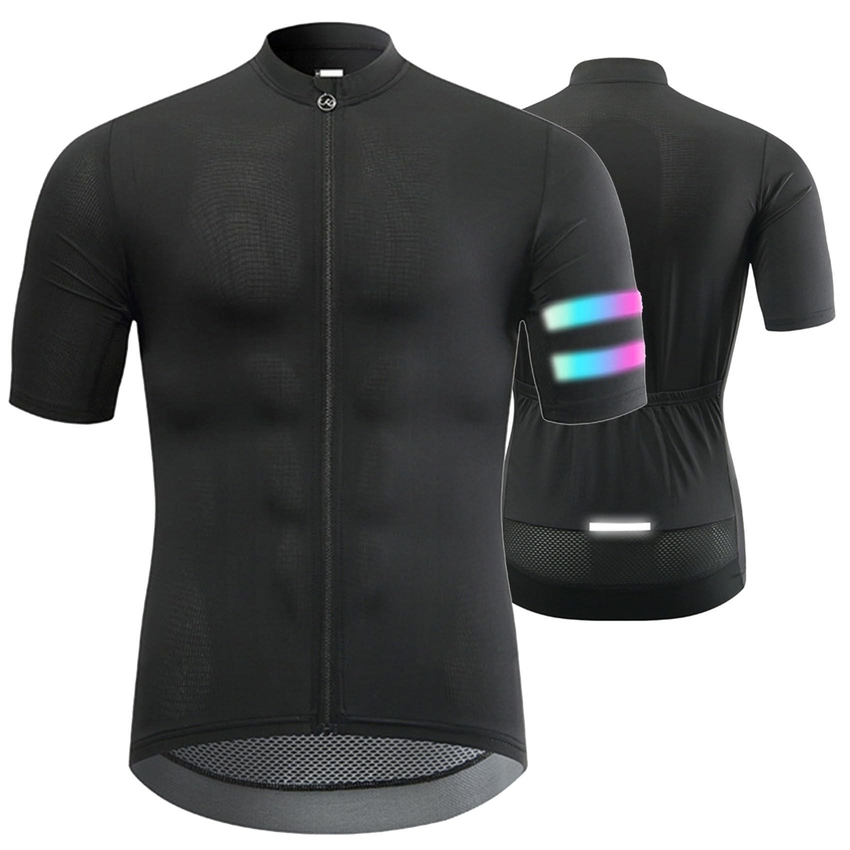 Atmungsaktives Radtrikot für Herren kurzärmelig Fahrradshirt Sommer schnelltrocknend kühles Fahrradoberteil durchgehender Reißverschluss reflektierende Kleidung