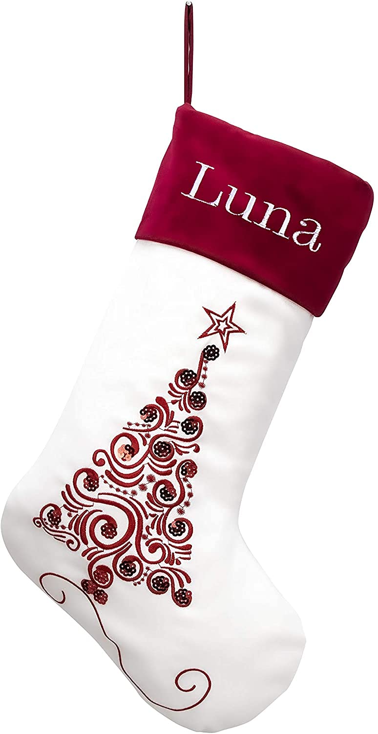 Chaussette De Noël Personnalisée Avec Prénom - Paillettes Brodées, 51 Cm - Pour Cheminée, Décoration, Cadeaux - 9