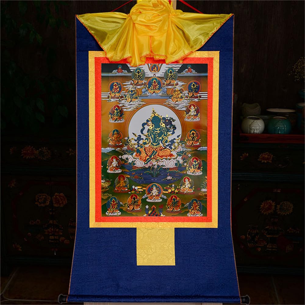 Gandhanra Thangka Tibétain - 21 Taras Thangka - Tapisserie Murale de Bouddha à Dorure pour Décoration Zen, Méditation, Relaxation Spirituelle et Paix