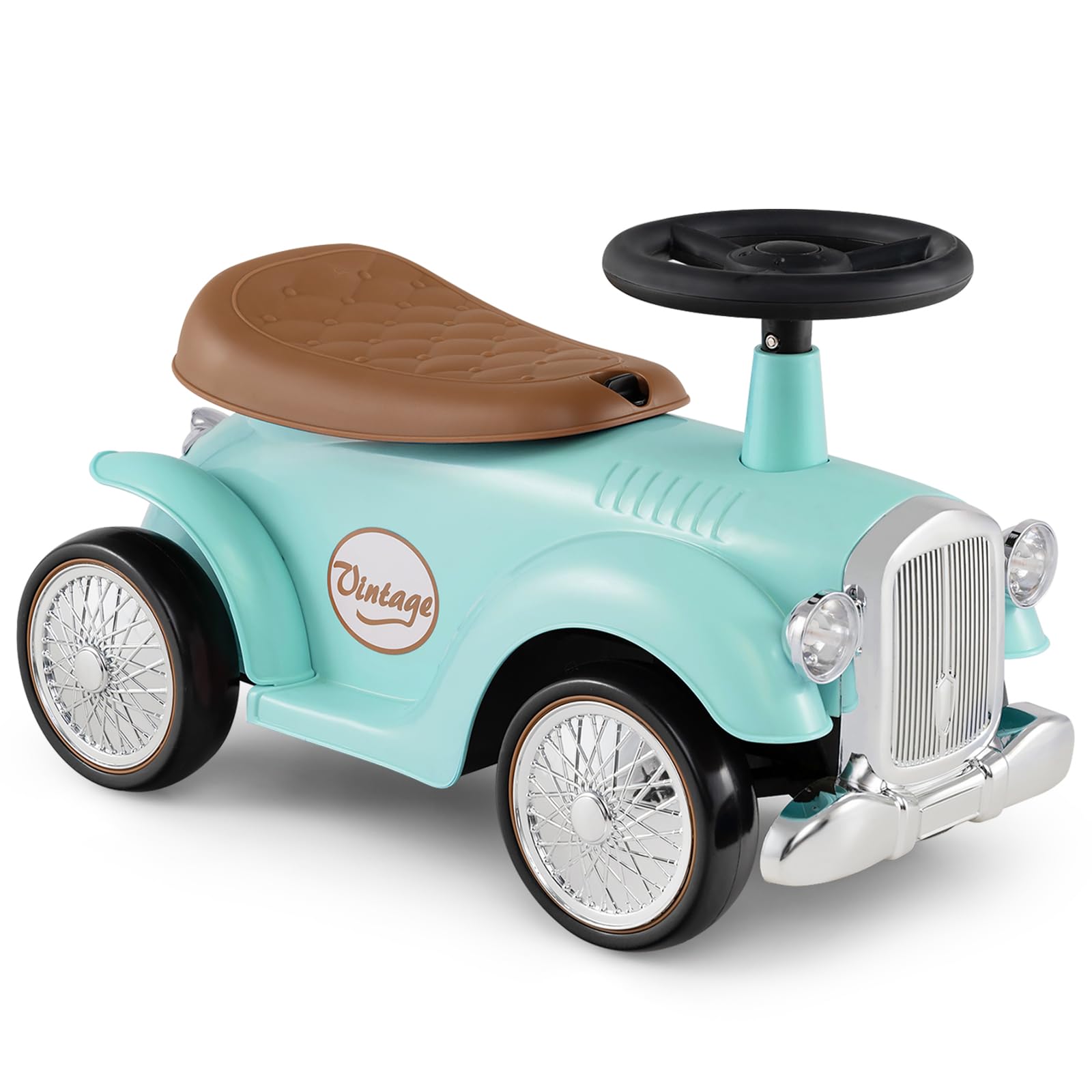 HONEY JOY Ride On Push Car, Outdoor Toddler Riding Toys w/Steering Wheel, Horn & Storage, Foot-to-Floor Sliding Car, No Batteries, Retro Baby Ride On Toys for Boys and Girls (Green)