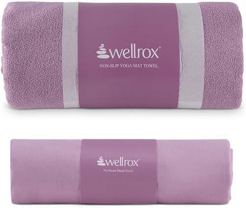 Wellrox Toalla de yoga antideslizante - Toalla de mano y esterilla para yoga, pilates y fitness (lavanda)