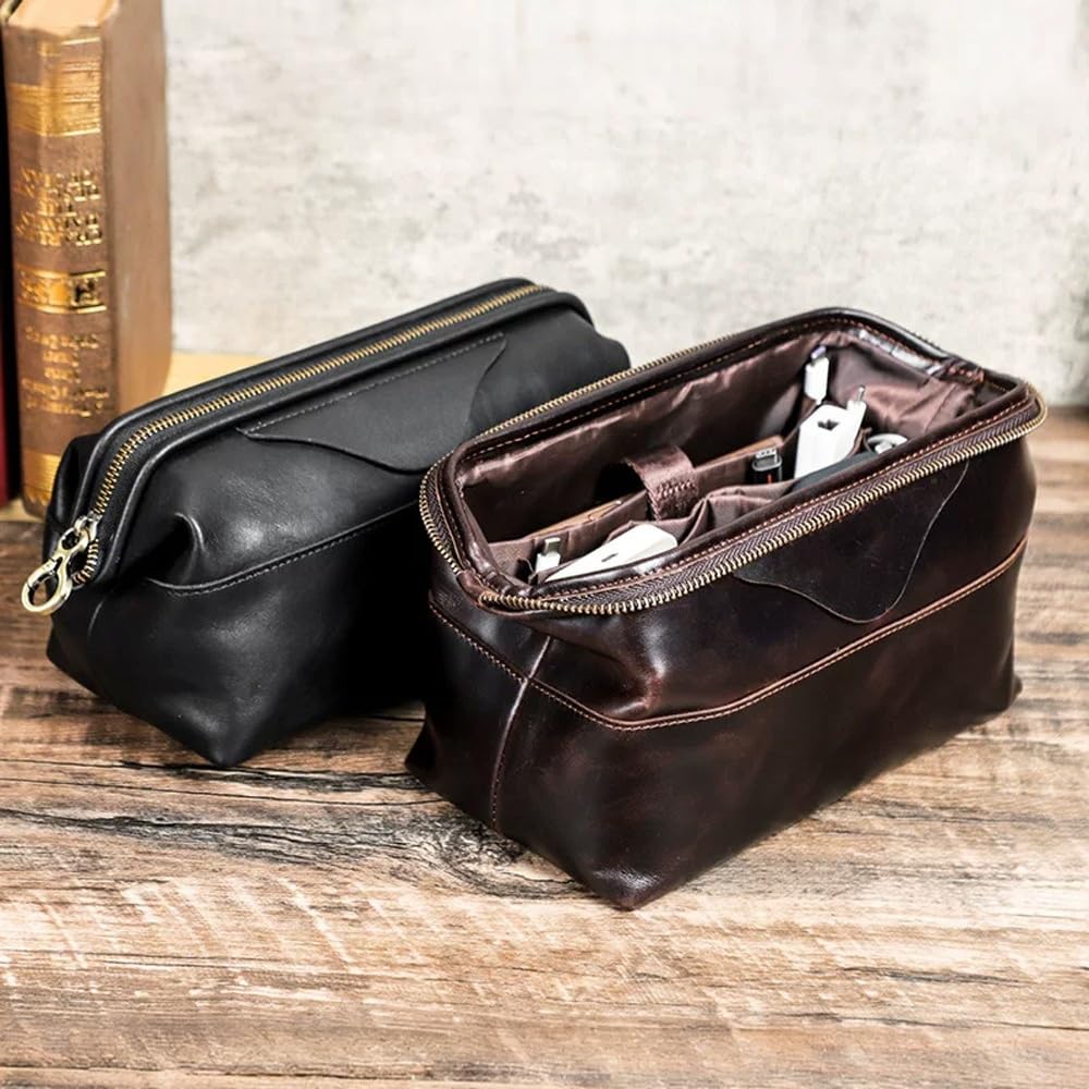 Estuche Organizador de Cuero for Dispositivos electrónicos de Viaje, Bolsa de Transporte for Almacenamiento de Cables con Cremalleras, Bolsa tecnológica(Brown)
