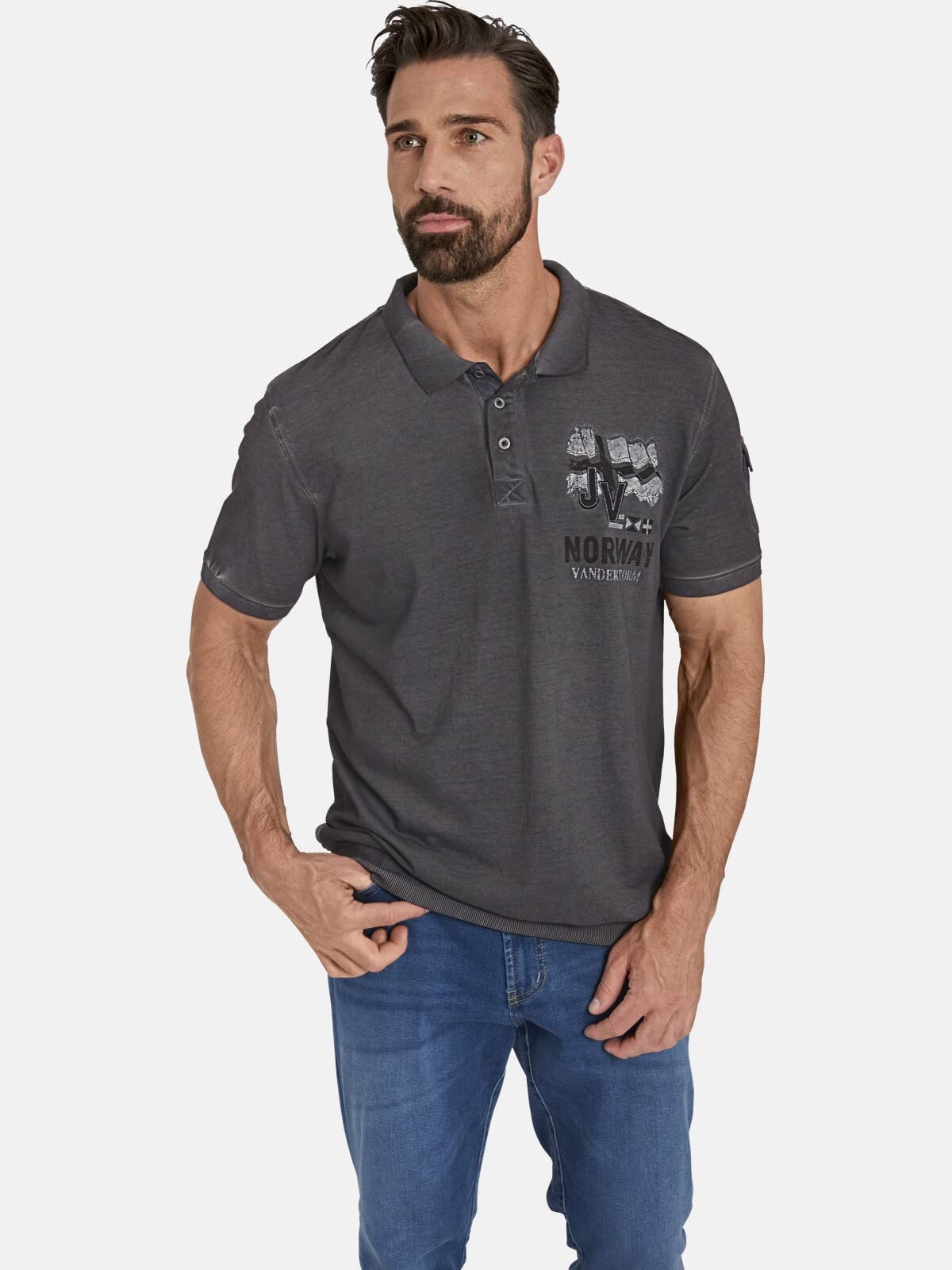 Jan Vanderstorm Herren Poloshirt Alsing | kurzarm, Knopfleiste|Tasche am linken Ärmel | Aufdruck | reine Baumwolle |große Größen L-7XL