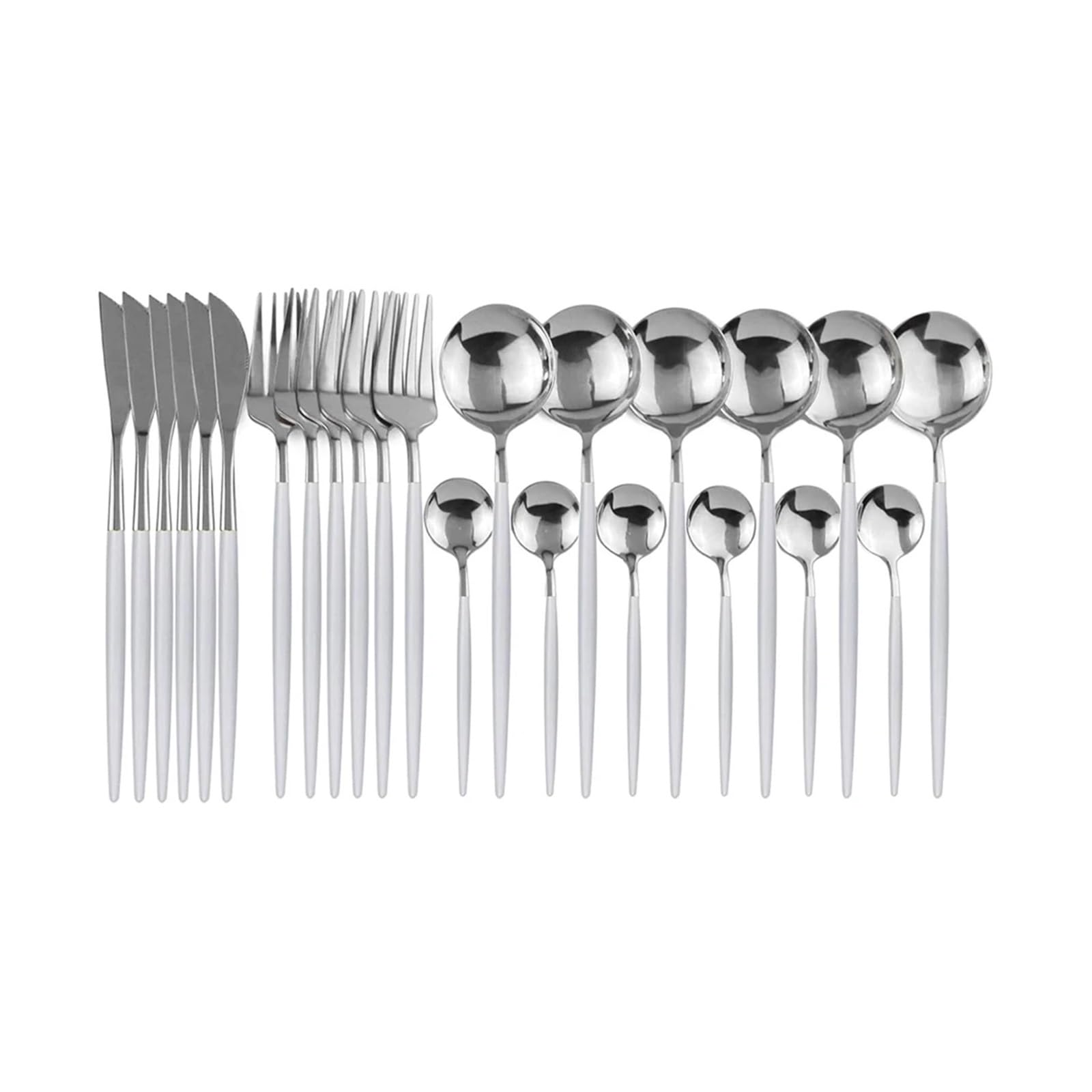 Juego de cubiertos plata 24 Uds., vajilla acero inoxidable, for el hogar, tenedores y cucharas, servicio necesidades diarias for 6(White Silver 24pcs)