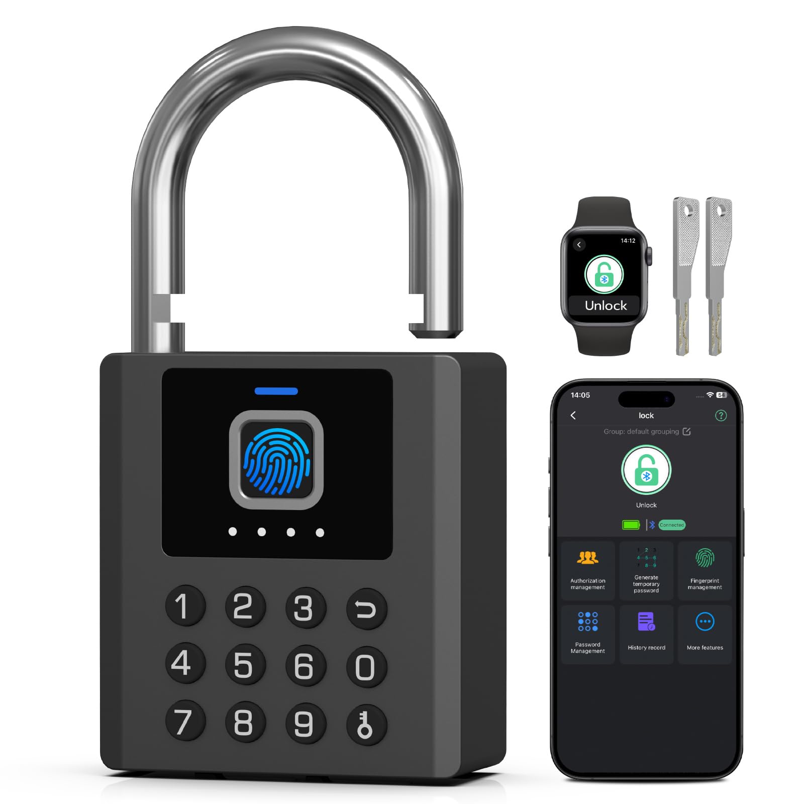 Anweller Smart Fingerprint Padlock with Code,Heavy Duty Combination Padlock with Key,Bluetooth APP Control Gym Locker Padlocks Weatherproof Padlock for Gate Shed Fence Truck School Locker