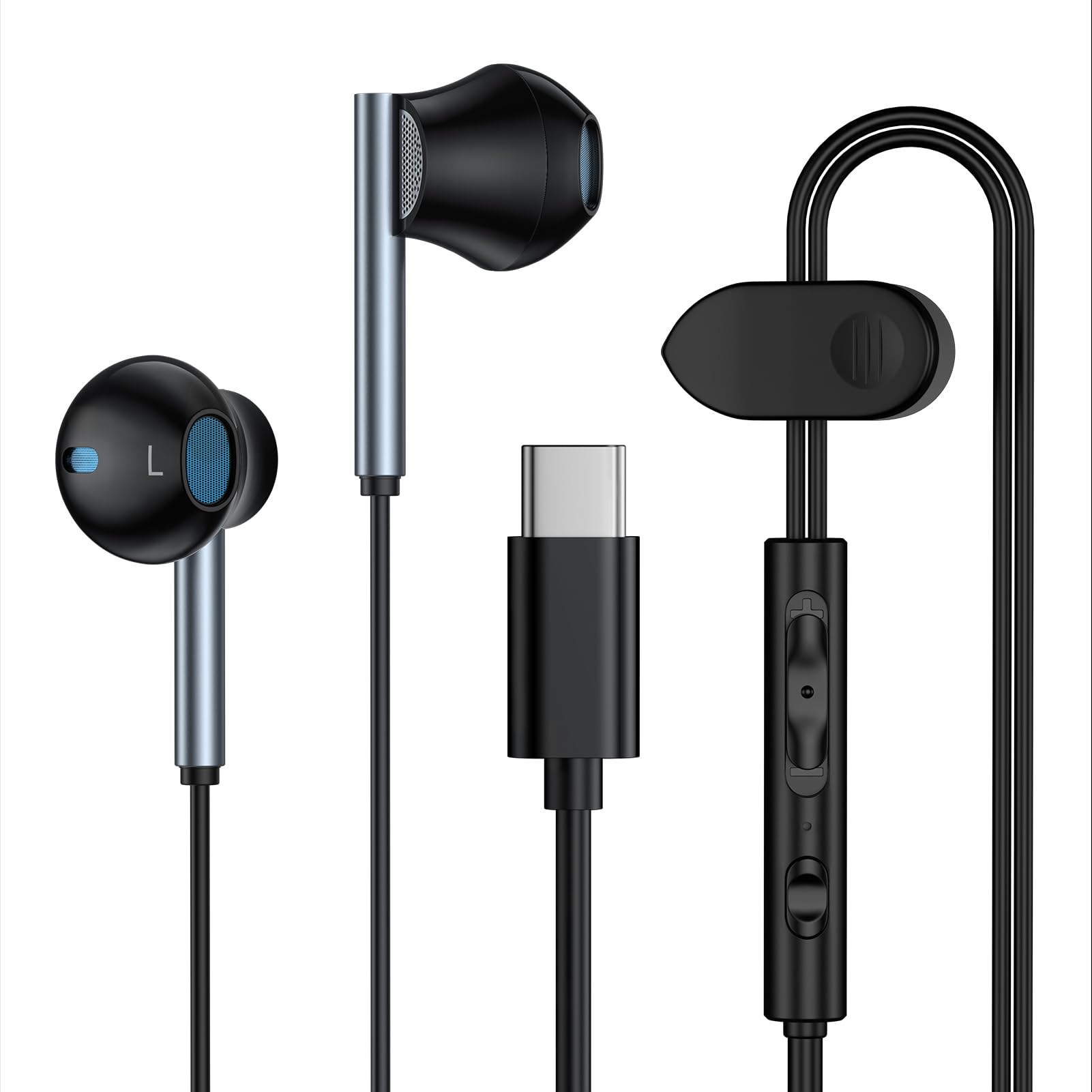 Type C 有線 イヤホン タイプc 絡み防止 アイフォン USB-C イヤホン マイク付き スライドで音量調整 通話可能 騒音低減 リモコン 付き ハイレゾ クリア 通話 USB-C インターフェース使用 iPhone 16シリーズ/iPhone 15シリーズ/iPad/AirPods/Mac/Xiaomi/Samsung/Android/デスクトップパソコン/など対応