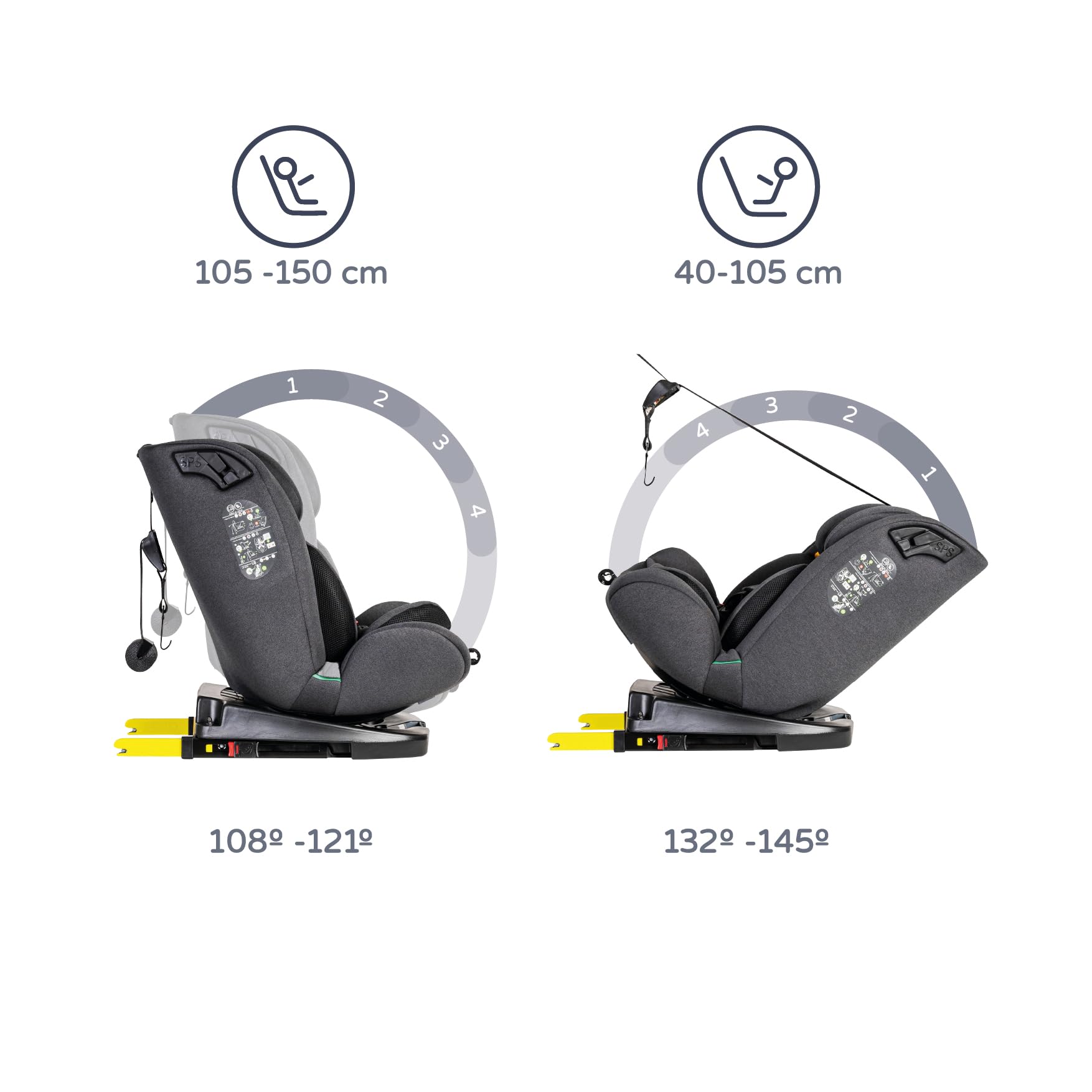 ms 1864 Ładny fotel samochodowy Grupa 0 1 2 3 Isofix, Obrót 360º, Sps Plus, Maksymalna długość 18 kg i pokrywa seryjna, Unisex, czarny, jeden rozmiar