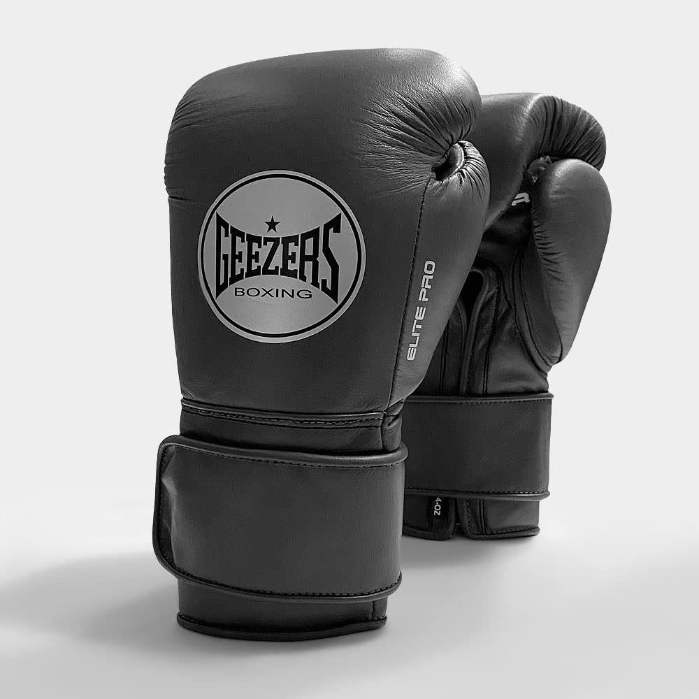 Geezers Boxing Elite Pro 2.0 Hook & Loop Sparring/Training Gloves - Mens, Womens Boxing Hook & Loop gloves - sparring gloves - ideal for heavy duty punch bags (Dark Grey, 16oz)