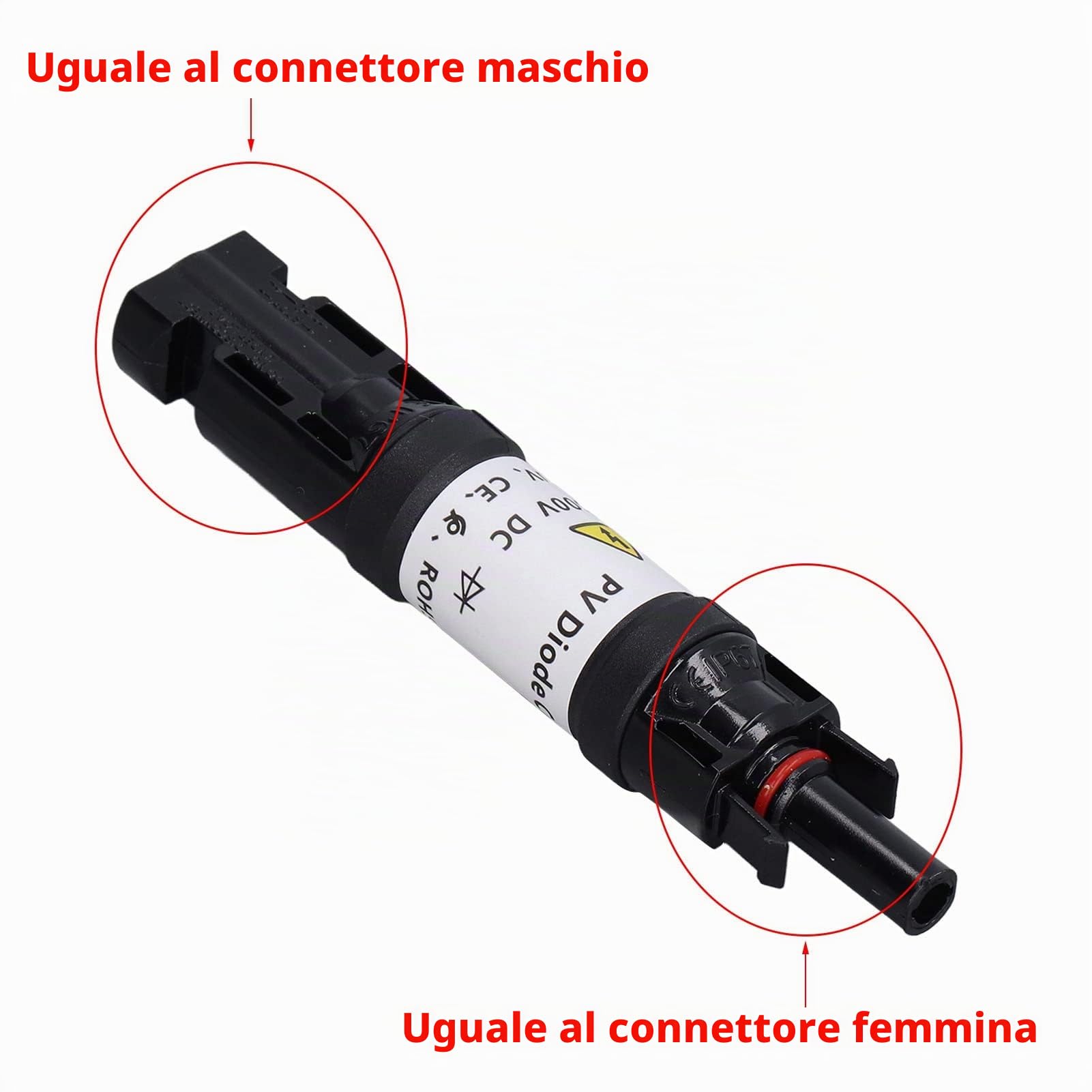 Portafusibile in Linea Solare Fotovoltaico IP67 Connettore per Fusibile Solare 1000V Impermeabile per 2,5-6,0 Mm² di Diametro del Filo(20A)
