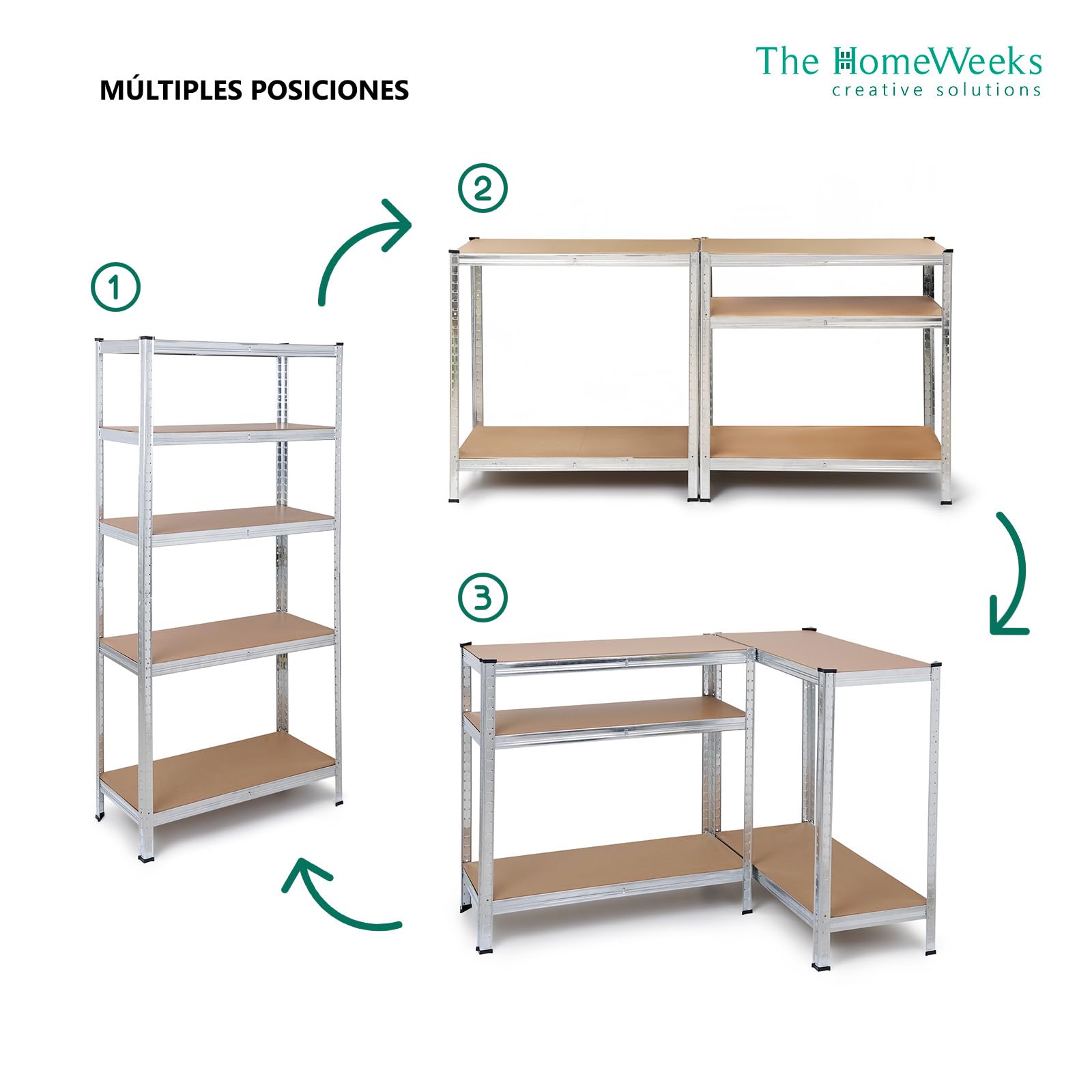The Homeweeks Pack 2 Estanterías Almacenaje Metálicas 180*90*40cm | Acero Galvanizado Modular 5 Baldas Ajustables MDF 175 kg por Estante 875 kg Total Montaje Suelo sin Tornillos System Click & Push