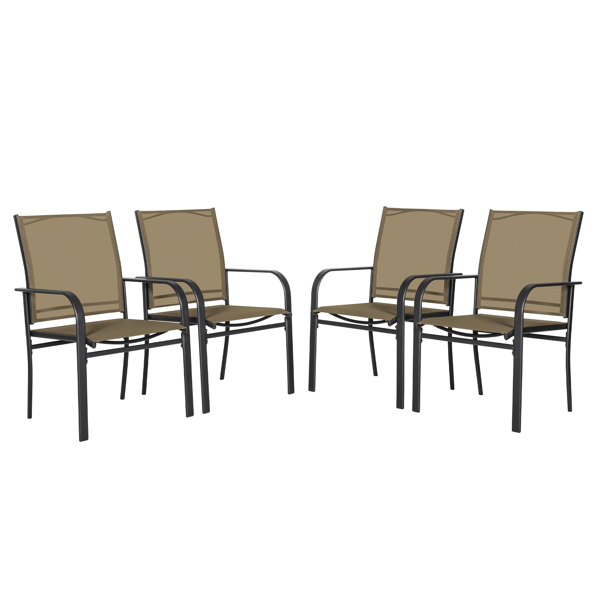 Outdoor Chairs Set of 4, Patio Dining Chairs with Armrest, All Weather Textilene Breathable Seat Fabric Chair for Backyard, Deck, Poolside (Brown)