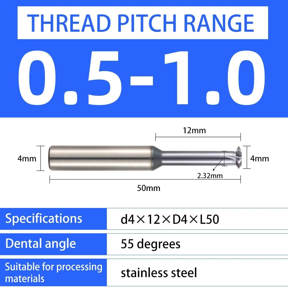 1 fresa espiral de carburo de tungsteno de un solo diente for CNC(D4.0x12xd4xl50,2 pcs)