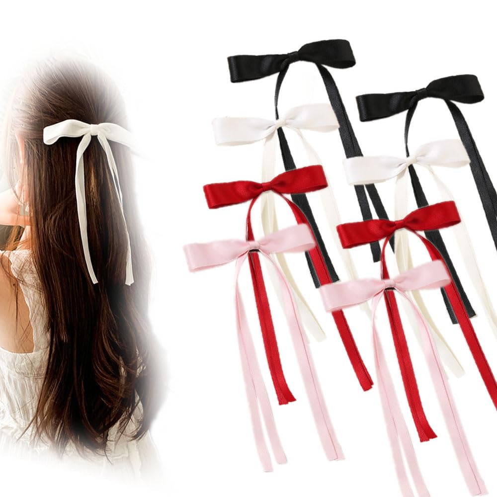 8 Pcs Lace Bow Hair Clips For Women, Bow Hair Clips For Lady, Tassel Ribbon Hair Bows With Long Tail, Bowknot Tassel Claw Hair Clip For Women, Preppy Hair Stuff Bow Accessories