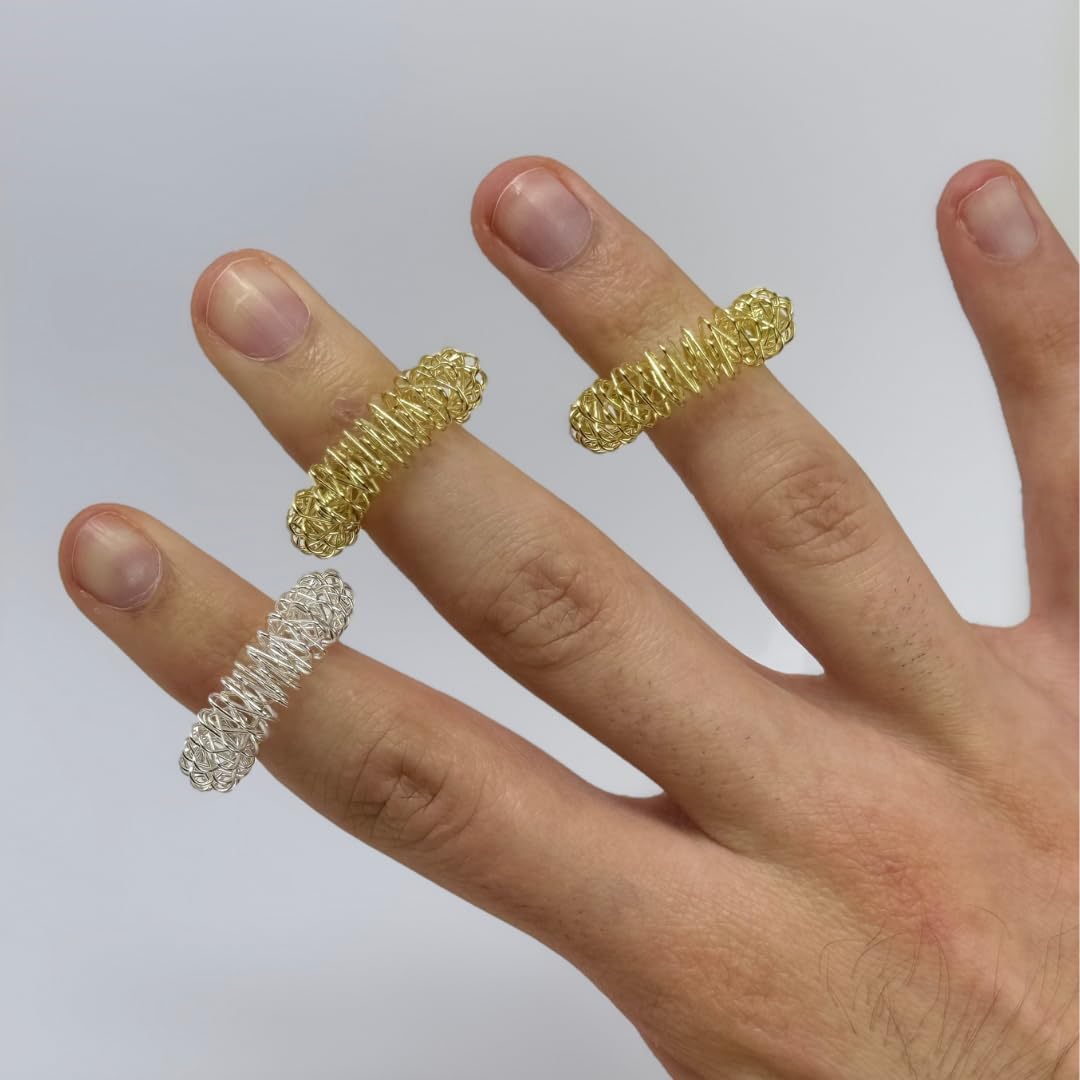 ATC Handels GmbH Anillos de masaje de dedos en oro o plata para los dedos, dedos de los pies, de acero para muelles para momentos individuales de bienestar, relajación (plata y oro, 10 unidades cada