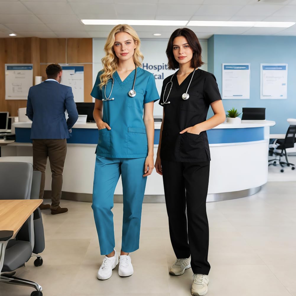 Pantalón Sanitario Unisex Cintura Elástica 4 Bolsillos Uniforme Enfermera