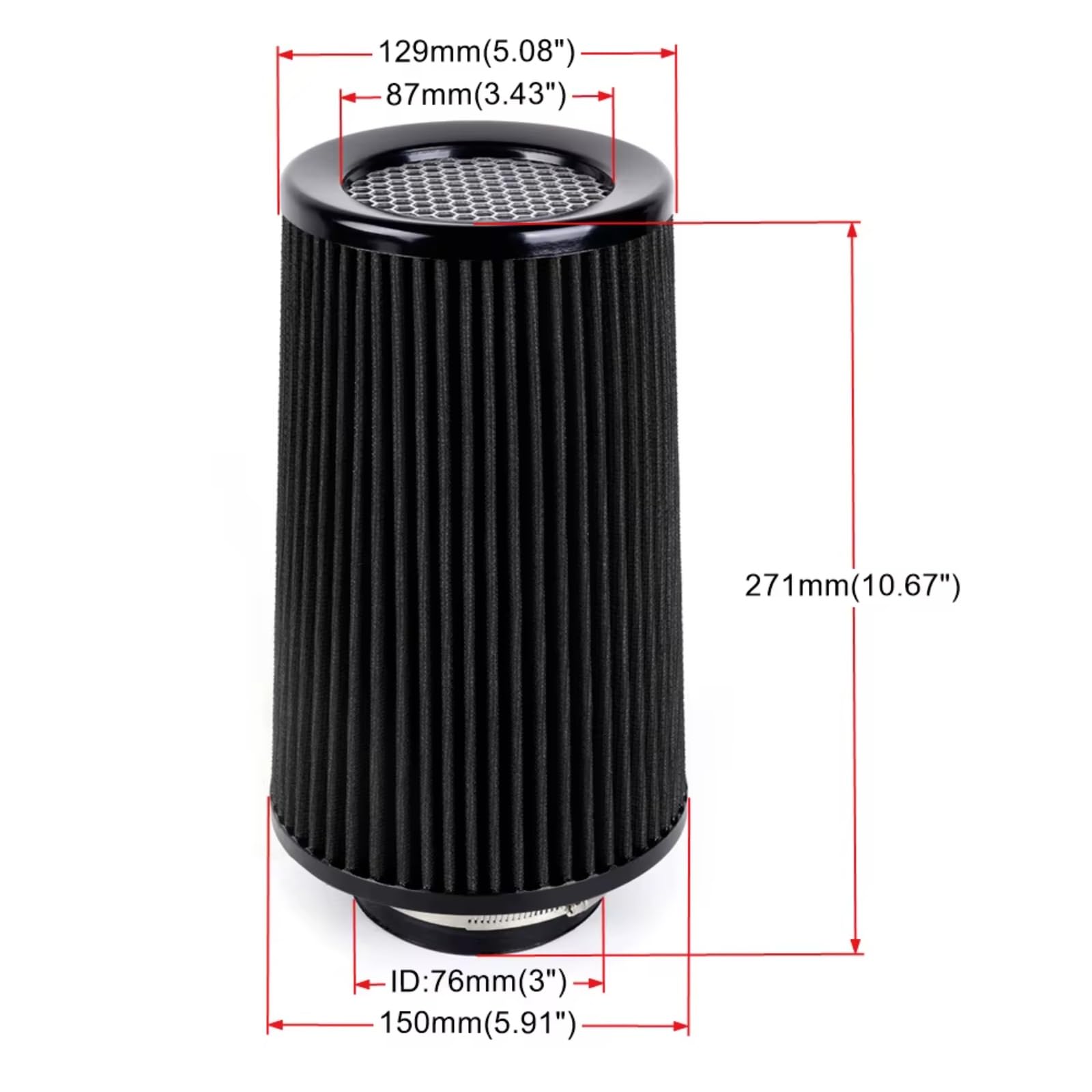 76 Mm 3" Race 10.6" Universal Filtros Aire Cónicos Lavables OFI142 Filtro de aire motor coche | Filtro de aire de entrada de aire frío de alto flujo para automóvil alto(Blue)