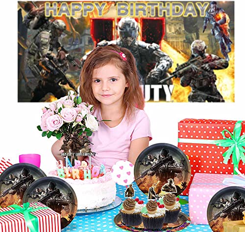 Vedio Game Call Duty Party Supplies Birthday Decorations Plates Balloons Banner Cake Toppers Plastic Cutlery Disposable Knives Forks Set Decorations Decor #TOP6