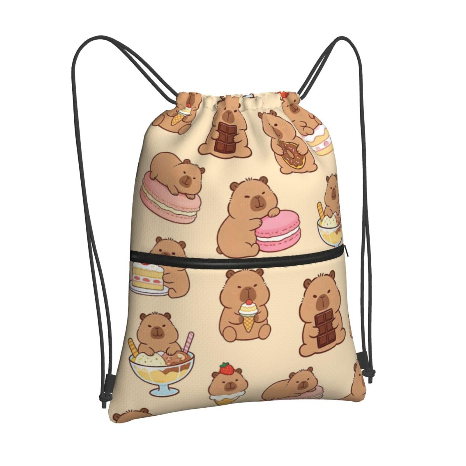 Newhomestyle Capybara Drawstring Bags, Outdoor Sport Sackpack Cinch String Bag, Cute Drawstring Backpack, Waterproof Gym Cinch Sackpack, Capybara Player Gift for Girl & Women