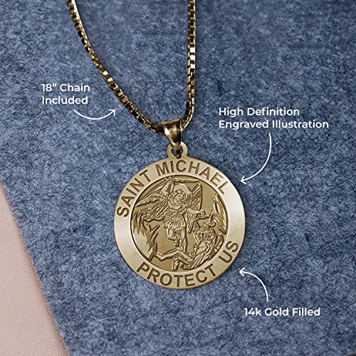 St Michael Necklace Catholic Saint Michael Pendant Round Pendants for Women & Men Crafted in 14K Yellow or White Gold & Sterling Silver Christian Gifts for Men & Women or First Communion Gifts for Boys or Girls3