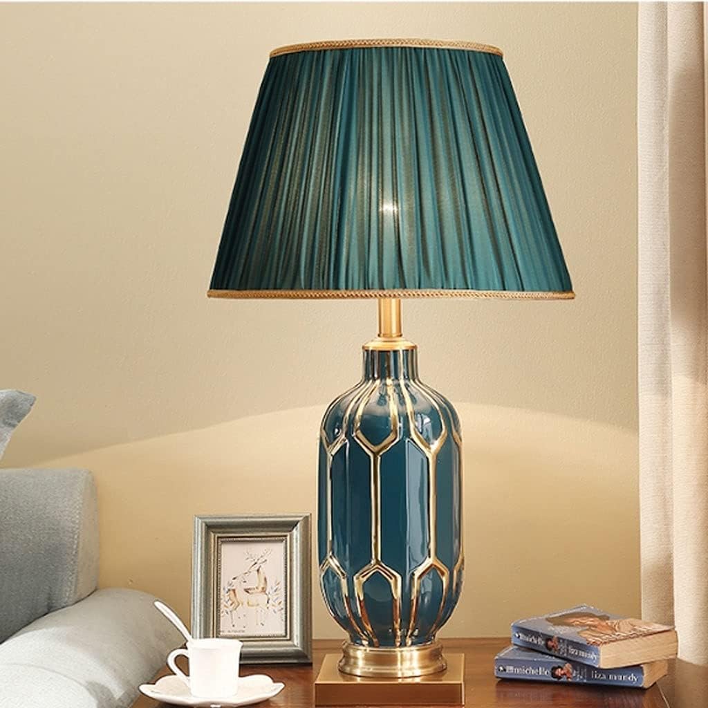 Lampa Stołowa Szkliwiona Ceramiczna Lampka Nocna Abażur Z Tkaniny Lampa Stołowa Do Salonu W Sypialni Do Domowego(Grün,Remote Control)