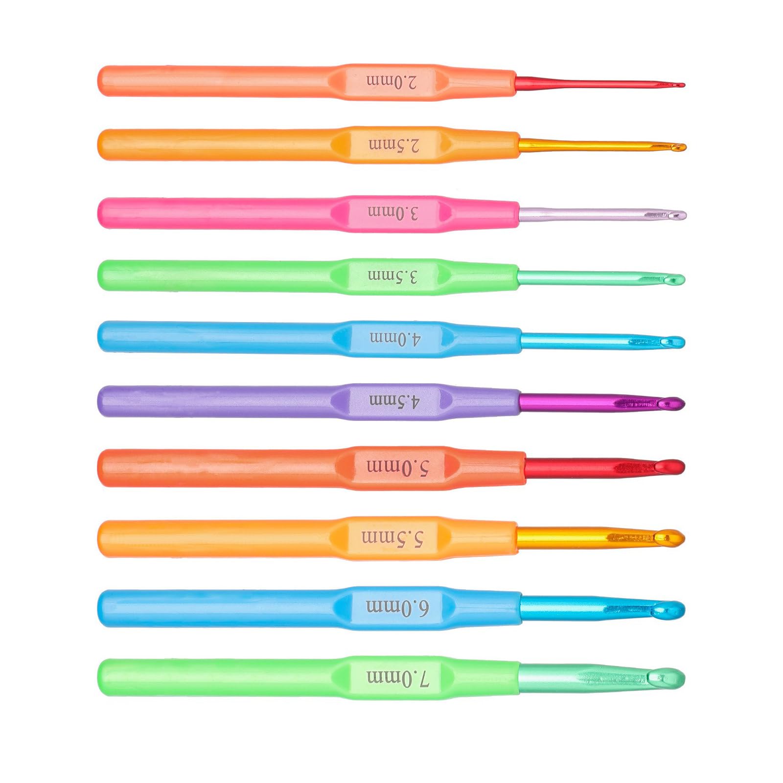 10 Pcs 2.0mm-7.0mm Crochet Needle Set Ergonomical Crochet Hook Colourful Knitting Needle Supplies for Craft